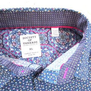 Society of Threads Men's Comfort Stretch  Blue Floral Micro print XL EUC